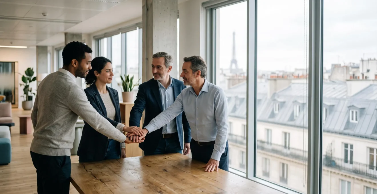Illustration symbolisant la cohésion et la fidélisation des salariés grâce à un projet associatif d'entreprise en France