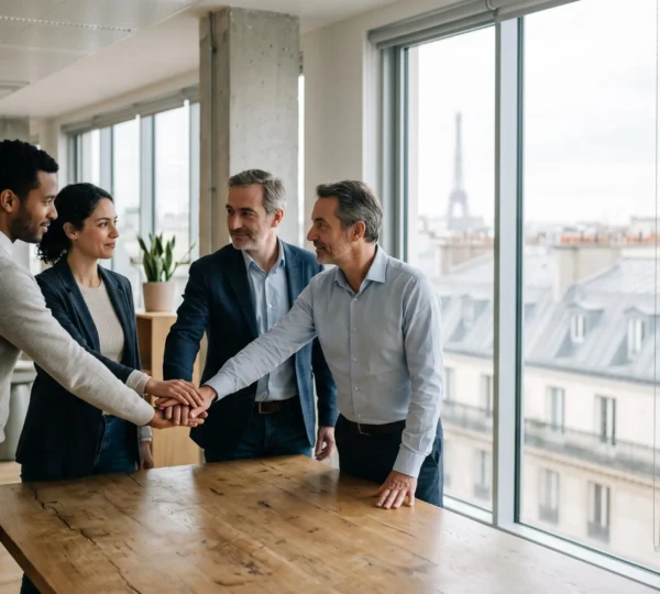 Illustration symbolisant la cohésion et la fidélisation des salariés grâce à un projet associatif d'entreprise en France